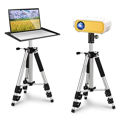 Projector Stand Tripod Adjustable: Universal Laptop Standing Height from 17" to 48" with Tray Ball Head Carry Bag for Computer Camera