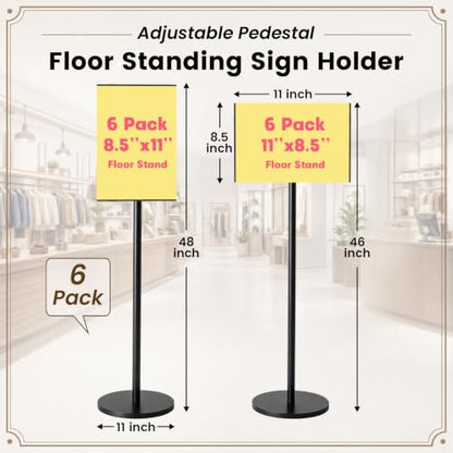 6 Pack 8.5 x 11 Inch Adjustable Sign Holder Heavy Duty Pedestal Floor Stand | Sign Holder Stand with Snap Open Frame Outdoor Indoor Stand for Poster Display Vertical and Horizontal View - size: 8.5 x 11 Inch