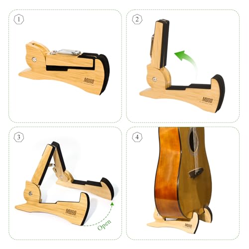 Guitar Stand, Acoustic Guitar Stand with Padded Foam, Classical Electric Guitar Stand,Folding Bass Guitar Display Stand Travel Guitar Stand, Compatible with Mandolin, Bass, Banjo, Ukulele,Rabbit-Shape Patented (Bamboo) - color: Bamboo