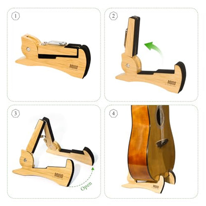 Guitar Stand, Acoustic Guitar Stand with Padded Foam, Classical Electric Guitar Stand,Folding Bass Guitar Display Stand Travel Guitar Stand, Compatible with Mandolin, Bass, Banjo, Ukulele,Rabbit-Shape Patented (Bamboo) - color: Bamboo
