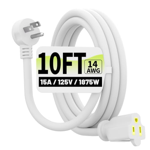 Vockjour 10 FT 14 Gauge Low Profile Flat Plug Extension Cord White - color: White, size: 10FT