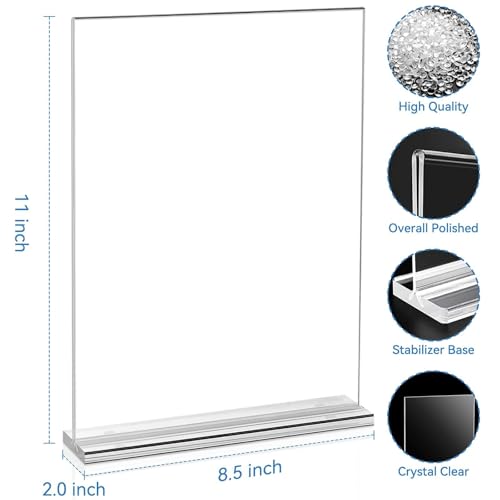 EHWINE 6 Pack Acrylic Sign Holders - 8.5 x 11, Double-Sided Stand Up Table Top Sign Holders, Clear Acrylic Picture Frame Menu Flyer Paper Display Stand for Office Business Store Wedding Party - size: 6 Pack 8.5x11 Inch