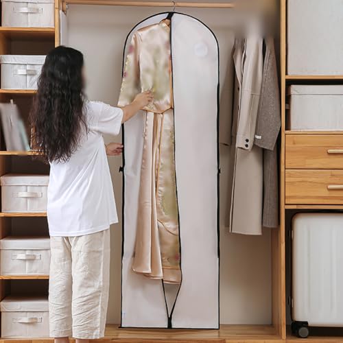 Long Dress Covers Garment Storage Bags Full Length Dress Bags Wedding Gown Storage Bag Dance Costume Carrier Dustproof Clothes Covers Bags with Zip White