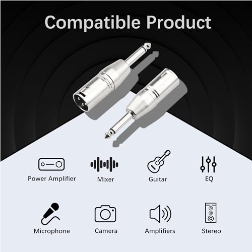 1/4 Inch TS Mono to XLR Adapter, Male XLR to 6.35mm Quarter Inch Unbalanced Audio Connector Compatible with Stereo,Microphone,Mixer-2 Pack - color: 1/4" TS to XLRM