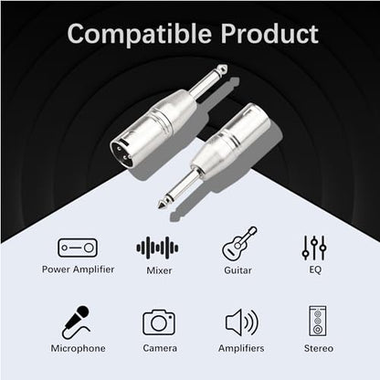 1/4 Inch TS Mono to XLR Adapter, Male XLR to 6.35mm Quarter Inch Unbalanced Audio Connector Compatible with Stereo,Microphone,Mixer-2 Pack - color: 1/4" TS to XLRM