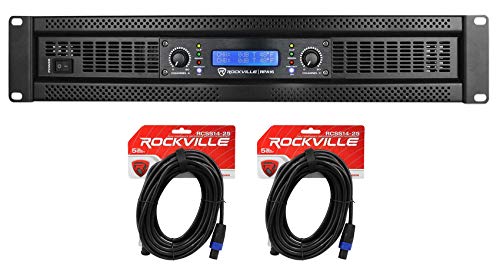 Rockville RPA16 Bundle: 10000W Peak/3000W RMS 2 Channel Professional DJ Rack Mount Power Amplifier, (2) RCSS14-25 25 ft 14 AWG Speakon to Speakon Pro Speaker Cable, 3-Items
