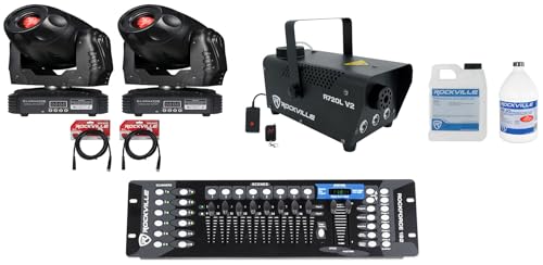 Audiosavings Bundle: (2) Eliminator Stealth Spot LED Moving Head Lights Bundled with DMX Control+Fogger & Fluid+ (2) Cables ADJ (7 Items)
