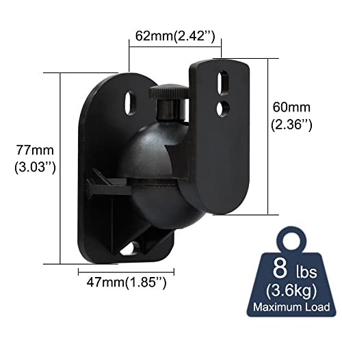 Speaker Mounts for Wall, 2 Pack Speaker Wall Mount Surround Speaker Bracket | Black Wall Mounts for Surround Sound Speakers | Satellite Small Speaker Mounting Brackets for Home Theater