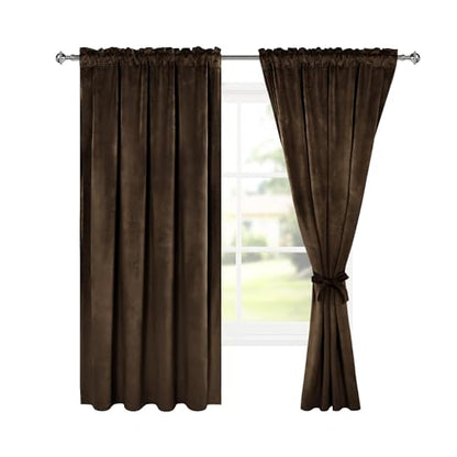 Hiasan Velvet Blackout Curtains 63 inches Length 2 Panels 52W x 63L Brown - color: Brown, size: 52"W x 63"L (Pack of 2)