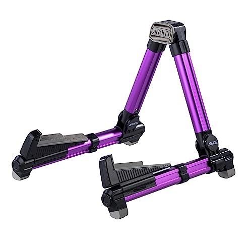 ENO MUSIC Alumium Alloy A-Frame Universal Folding Acoustic Guitar Stand, Suitable for Electric Bass Guitars, Purple - color: PURPLE