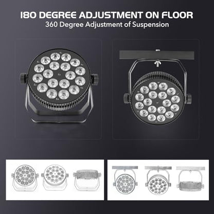 LED Stage Lights,18x18 Watt RGBWAUV 6-in-1 LED Par Lights, Aluminum Low Noise DMX512 Sound Activated Remote Control Wall Wash DJ Lights for Parties Disco Club Wedding Church Events
