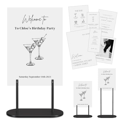 Black Wedding Welcome Sign Stand with Holder - Elegant Metal Easel Display for Seating Chart, Reception Signs, Welcome Board - 30+ Customizable designs for Baby, Bridal Shower - Versatile Party Sign Holder - color: DRB-Black