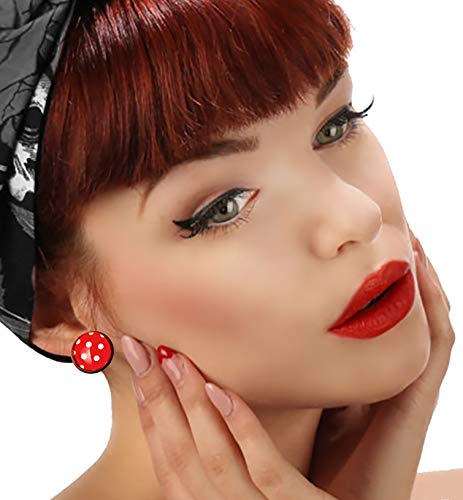 Breevo 50s Costume Accessories Set Women Scarf Headband Glasses | Includes Bandana Scarf, Headband, Clip-on Earrings, and Cat-Eye Glasses; Chiffon Scarf - color: Red