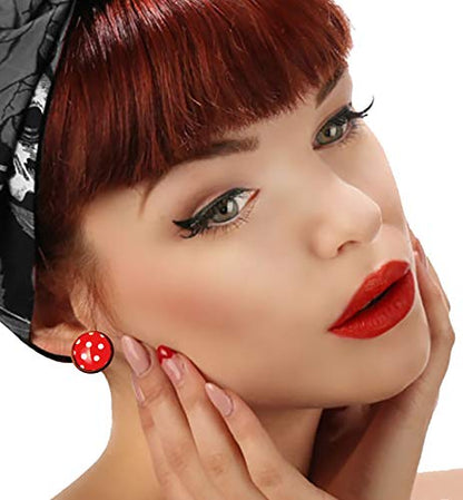 Breevo 50s Costume Accessories Set Women Scarf Headband Glasses | Includes Bandana Scarf, Headband, Clip-on Earrings, and Cat-Eye Glasses; Chiffon Scarf - color: Red