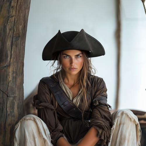 JPXH Pirate Hat for Women Colonial Tricon Hat Adult Halloween Costume Accessory