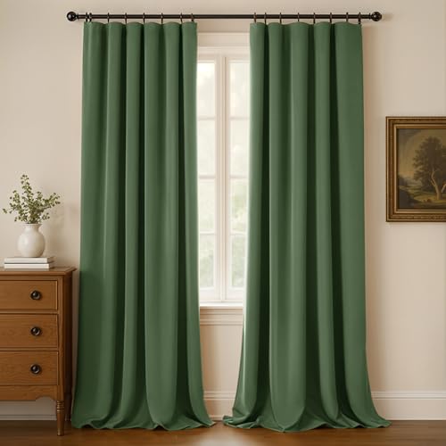 Green Velvet Curtains 96 Inches Long, Thermal Insulated Olive Green Blackout Curtains for Living Room Bedroom Curtain Set Rod Pocket Back Tab Room Darkening Drapes, 2 Panel Olive Green - color: 08-olive Green (Velvet ), size: 52"W x 96"L (Pack of 2)