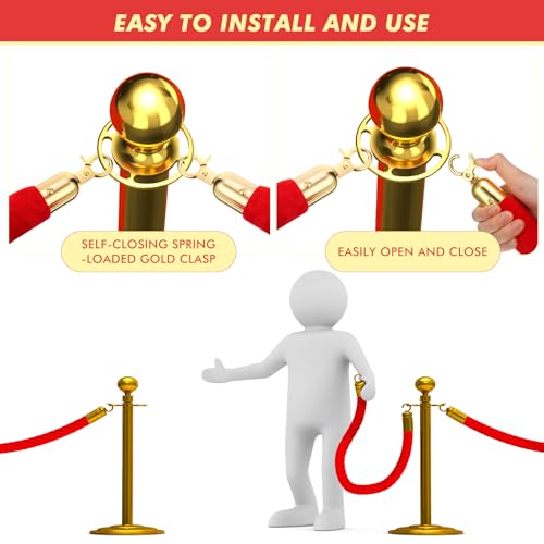 Woanger 6 Pack 5 Feet Velvet Stanchion Rope Crowd Control, Red | Crowd Control Barrier for Red Carpet Events, Theaters, Hotels, Grand Openings, Queue Management with Gold Plated Hooks - color: Red, size: 5 Feet