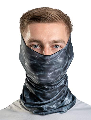 Aqua Design Fishing Hunting Masks Neck Gaiter: Men and Youth UPF 50+ Sun Mask Protection: Camo Face Cover Balaclava Bandana - color: Black Water, size: Small