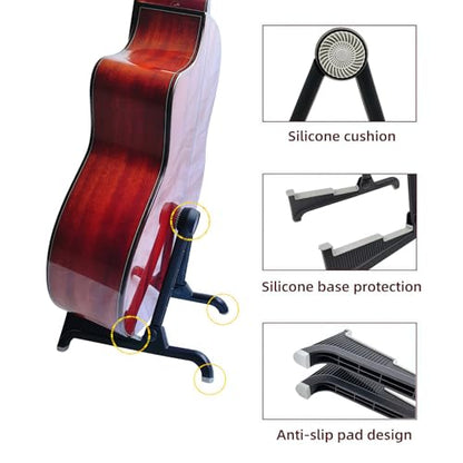 nalu Classic A-Frame Tripod Adjustable Guitar Stand for Acoustic Bass Electric Guitars and Ukuleles Folding Floor Stand Small Good for Traveling (GrayRubber+BlackFrame) - color: GrayRubber+BlackFrame