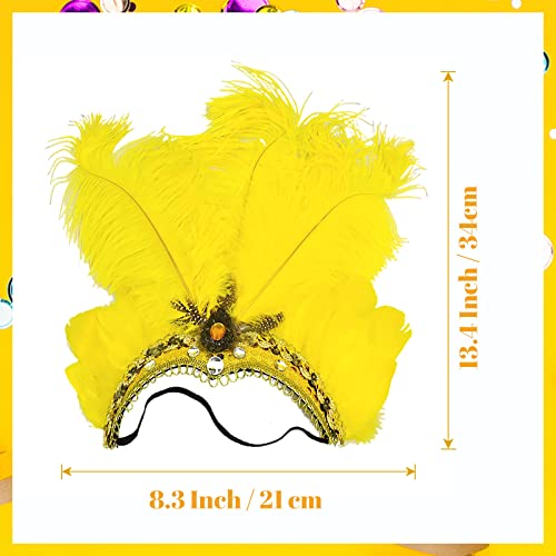 Mardi Gras Headband, Mardi Gras Headband for Women Showgirl Carnival Feather Headpiece for Hawaii Costume Party - color: Yellow