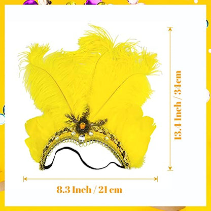 Mardi Gras Headband, Mardi Gras Headband for Women Showgirl Carnival Feather Headpiece for Hawaii Costume Party - color: Yellow