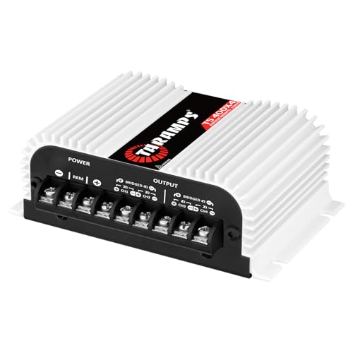 Taramps TS 400x4 400 watts RMS 4 Channels Full Range Car Audio Amplifier, 2 Bridged Channels, RCA Input Class D, Output Power, Multichannel Amplifier System, Small - TS400X4 | Bridgeable outputs, built-in HPF/LPF crossovers and RCA inputs provide flexible