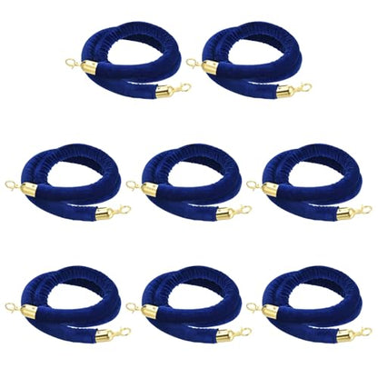 PATIKIL 8 Pack Blue Velvet Stanchion Rope, 5 Ft Crowd Control Ropes Barrier Hanging Rope with Stainless Steel Gold Plated Hooks for Carpet Events Movie Theaters Opening Activities - color: Blue/Gold Plated, size: 5 Ft