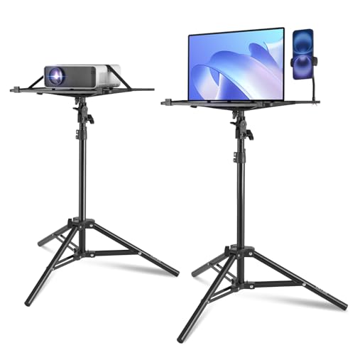 VEVOR Projector Stand, Laptop Stand Tripod Adjustable Height 26.97 to 63 in, Portable Projector Tripod with Tray & Gooseneck Phone Holder, for Outdoor Movies, Home, Office, Stage or Studio - size: Tripod without Wheels
