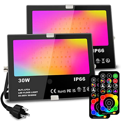 Led Flood Light Outdoor 30W, 300W Equivalent, Color Changing RGB Lights - size: Pack of 2