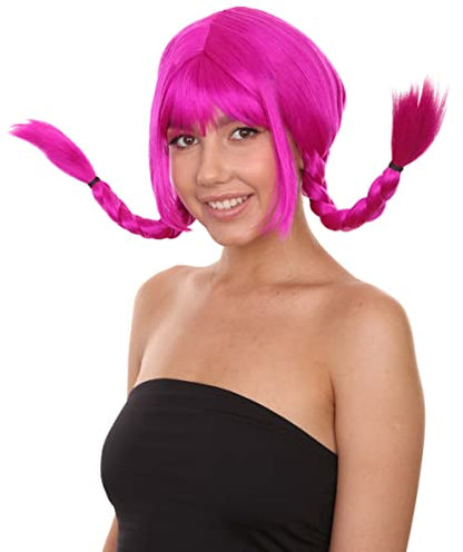 HPO Bavarian Double Braided Wig, Breathable Capless Cap,Premium Handcrafted Wig, Designed for comfort fit, flame retardent synthetic fiber (Neon Fushsia) - color: Neon Fushsia