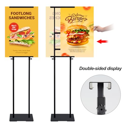 Eocnrhe Heavy Duty Banner Stand with Non-slip Mat Base, Adjustable Pedestal Poster Stand Up to 82 inches, Double Side Show Sign Stand, Connected Show Floor Standing Sign holder for Outdoor Display