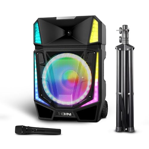 ION Total PA Quake 720W Bluetooth PA Speaker with Lights | Party Lights, Karaoke Mic, Speaker Stand, USB Charging and Playback, Stereo Linking, App Control, for Karaoke and Parties