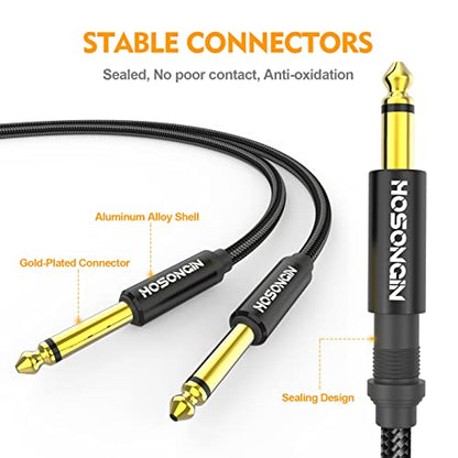 HOSONGIN 1/4 Inch Guitar Instrument Cable 2-Pack [Nylon Braided Shielded], 1/4 Inch to 1/4 inch TS Male to Male Plug Mono Audio Cord, Quarter Inch 6.35mm Unbalanced Interconnect Line - 10 feet - size: 10 Feet, style: 1/4" Guitar Cable - 2 Pack