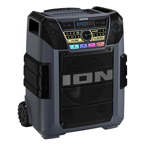 ION Block Rocker XL 220W Bluetooth Outdoor Speaker with Wheels | Water Resistant, Radio, Karaoke Mic, USB Charging, Stereo Linking, Bass Boost and App Control, for Parties and Outdoor Events - style: 220W water-resistant