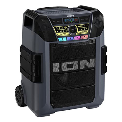 ION Block Rocker XL 220W Bluetooth Outdoor Speaker with Wheels | Water Resistant, Radio, Karaoke Mic, USB Charging, Stereo Linking, Bass Boost and App Control, for Parties and Outdoor Events - style: 220W water-resistant
