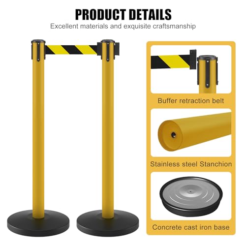 kaiyomi 2 Pack Stanchions with Retractable Barriers 11 Feet (Black&Yellow) - color: Black and Yellow