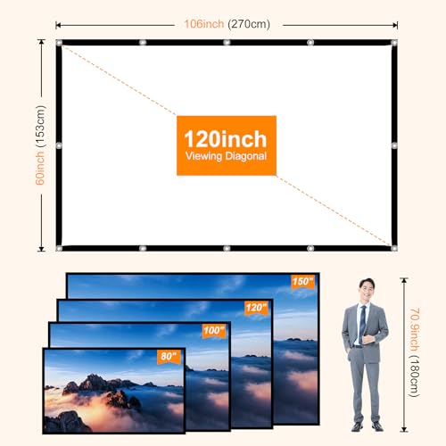 Portable Projector Screen 120 inch Movie: Outdoor Projection Screens 4K HD Foldable Anti-Crease Indoor Hanging Wall Home Theater