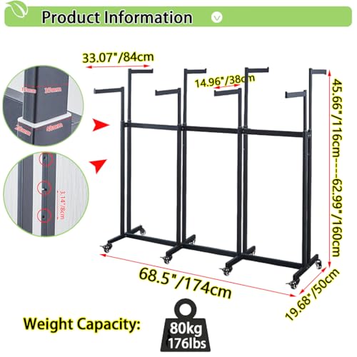 Floor Standing Metal Garment Rack - Heavy Retail Display Racks With Wheels | 8 Arms Clothing Rack, Square Tubing Portable Shirt Racks, Merchandise Display For Hanging Clothes (L-gold) - color: L-gold