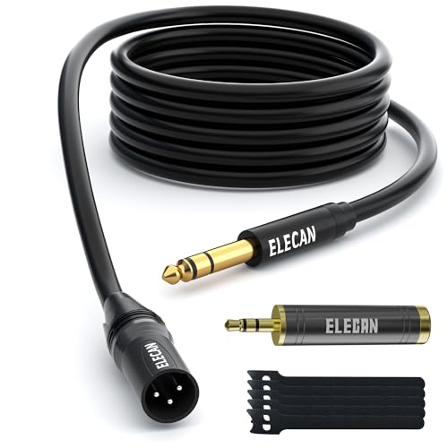 6.35mm (1/4 Inch) TRS Male to XLR Male Cable 15 Ft, Balanced Professional Shielded Stereo Microphone Cable Cord, Gold Plated for Mixer AMP Speaker Amplifier with 6.35 to 3.5mm Adapter+Ties - size: 15FT, style: 6.35mm to XLR Male