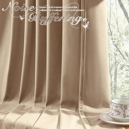 Manyshofu Khaki Velvet Curtains, 2 Panels Blackout 52x84 | Luxurious Velvet Feel, Thermal Insulated Noise Reducing, Dual Back Tab And Rod Pocket Hanging, Machine Wash Fade-Resistant - color: Beige, size: 52"W x 84"L (Pack of 2)