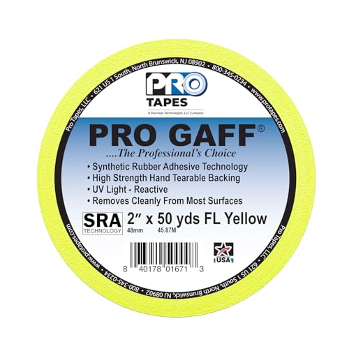 2" Pro Gaff Gaffers Tape 50 yards length fluorescent yellow matte. Premium Heavy-Duty Gaffers Tape trusted by professional Gaffers. Made in the USA. Holds Tight, Easy to remove. (Pack of 24)
