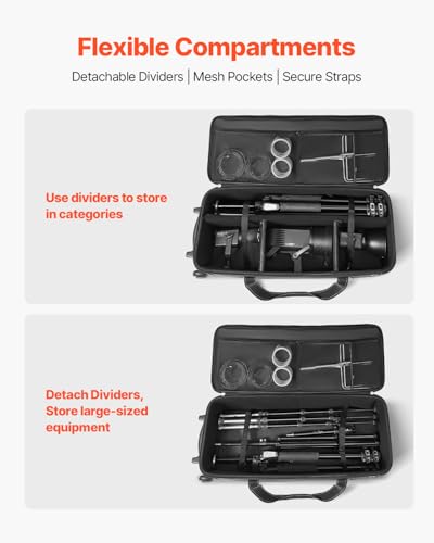 VEVOR Studio Equipment Trolley Case, 35.83 x 11.81 x 14 in / 91 x 30 x 35.5 cm, Rolling Camera Bag, Carrying Bag with Wheels Straps Padded Compartment Handle, for Light Stands, Tripods, Telescopes - size: Medium
