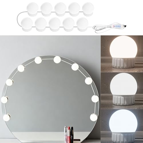 LED Vanity Lights for Mirror Hollywood Style USB Fill Light Adjustable Color and Brightness Mirrors Lights Stick on Makeup Table,Bathroom,Dressing Room (No Mirror Include) (10 Bulbs) - size: 10 Bulbs