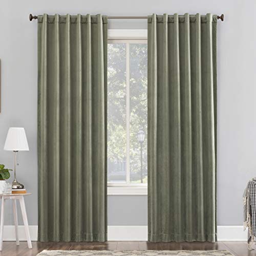 Sun Zero Hampshire Velvet Noise Reducing Thermal Extreme 100% Total Blackout Back Tab/Rod Pocket Curtain Panel, Moss Green, 50"W x 96"L (1 Panel) - color: Moss Green, size: 50"W x 96"L (Pack of 1)