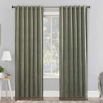 Sun Zero Hampshire Velvet Noise Reducing Thermal Extreme 100% Total Blackout Back Tab/Rod Pocket Curtain Panel, Moss Green, 50"W x 96"L (1 Panel) - color: Moss Green, size: 50"W x 96"L (Pack of 1)