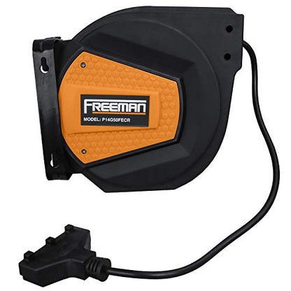 Freeman 14-Gauge 50' Retractable Extension Cord Reel | P14G50FECR | Supply Electricity to Air Compressors, Power Tools, Chargers in Workshops, Garages, and Jobsites