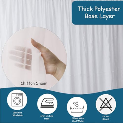 Extra Wide Two Layers One Piece Trade Show Booth Backdrop, White, 25x8ft | Chiffon Tulle & Polyester, Extra Wide Blackout Curtains, Theatrical Backdrops - color: White, size: 96"W x 300"L (Pack of 1)