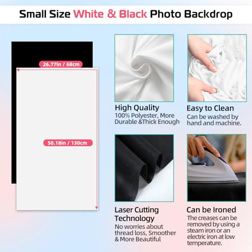 Product Photography Photo Backdrops Stand Kit, Photo Background, 26.8x50in White Black Backdrop Background with 26x29in Small T-Shape Backdrop Stand Tabletop Photo Shoot for Jewelry Cosmetics - color: White & Black, size: 2.2 x 2.5 Ft