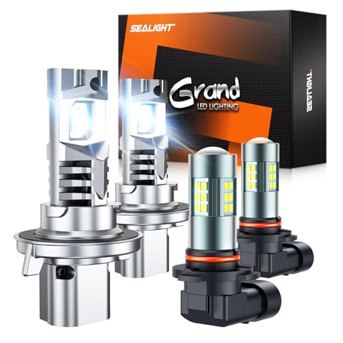SEALIGHT F1 H13 H10 Light Bulbs Combo, 60000LM 6500K Ultra-Brigh 1:1 Design 9008 H13 Bulbs and 9145 H10 LED Fog Light Bulbs for F150 2004-2014, Quick Install, Plug and Play, Pack of 4 - color: White, size: H13 H10