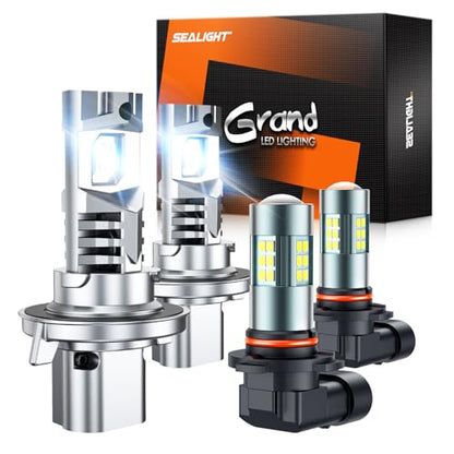SEALIGHT F1 H13 H10 Light Bulbs Combo, 60000LM 6500K Ultra-Brigh 1:1 Design 9008 H13 Bulbs and 9145 H10 LED Fog Light Bulbs for F150 2004-2014, Quick Install, Plug and Play, Pack of 4 - color: White, size: H13 H10